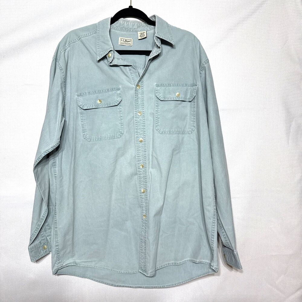 Vintage LL Bean LS Mens Denim Button Shirt Sun Washed Blue Cotton - Canada - LT